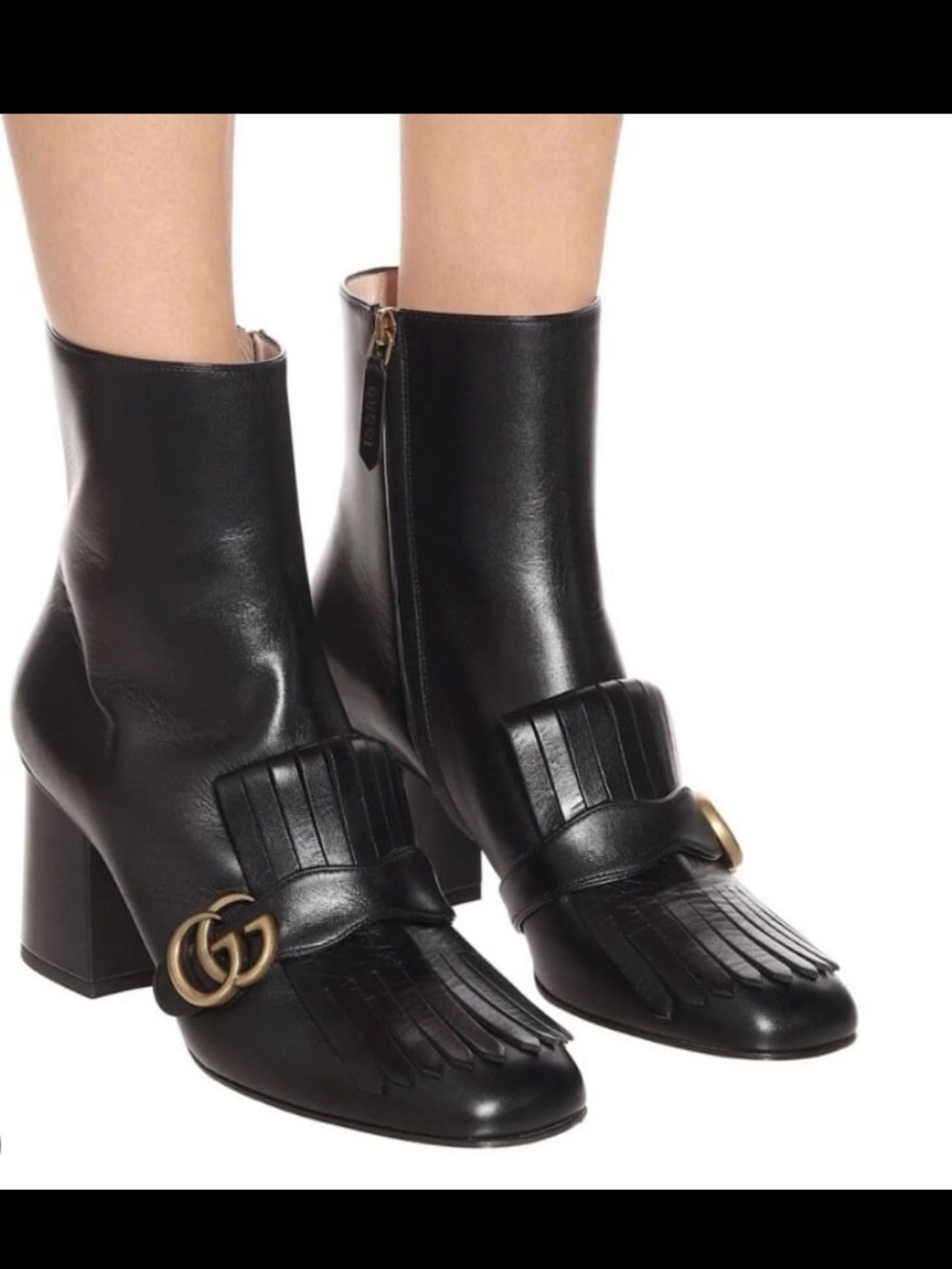 Stunning Authentic Gucci GG Marmont Black Leather Fringe Boots Sz 39.5